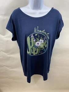 Top para mujer STYLE & COMPANY Wanderlust azul marino manga corta cuello redondo nuevo con etiquetas - Imagen 1 de 20