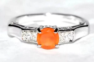 Mexican Fire Opal & Diamonds 9ct White Gold Fire Opal Ring (2.95g) Size N/7 - Picture 1 of 11