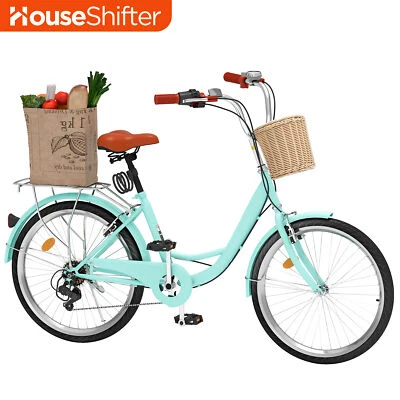 26" Adult Women Cruiser Beach Bicycle Bike 7 Speed w/ Basket Adjustable Seat - Image 1 of 4
