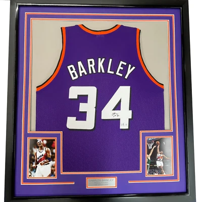 Framed Facsimile Autographed Charles Barkley 33x42 Purple Reprint Auto Jersey - Image 1 of 2