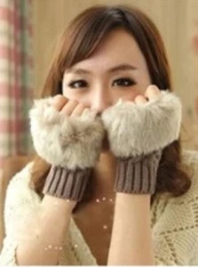 Women's half-finger wool gloves, brown - Picture 1 of 1