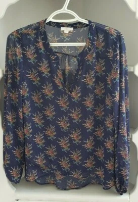 Charming Charlie Blouse Size M Navy Blue Floral Top Festival V-Neck Shirt Sheer - Image 1 of 4