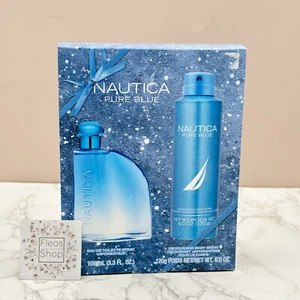 Nautica Pure Blue Toilette 3.4 oz and Body Spray Gift Set - Authentic - Picture 1 of 5
