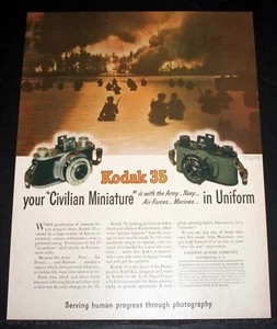 1944 OLD WWII MAGAZINE PRINT AD, EASTMAN KODAK 35 CAMERA, CIVILIAN AND MILITARY! - Picture 1 of 1
