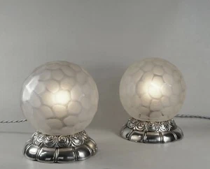 GENET ET MICHON : PAIR FRENCH ART DECO LAMP 1930 .. globe lampe muller era 1925 - Picture 1 of 7