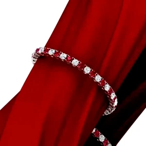 Round Cut Lab Created Diamond Ruby Tennis Bracelet 8.00Ct 14k White Gold Over - Picture 1 of 1