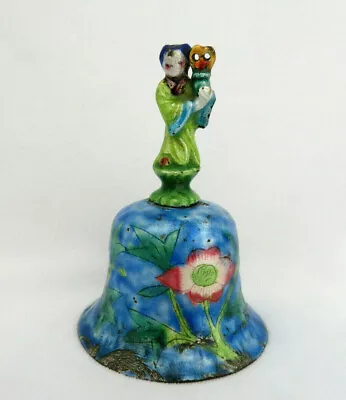 Antique Qing Dynasty Chinese Enamel Bell ~ Immortal Figure Handle • 44.44$