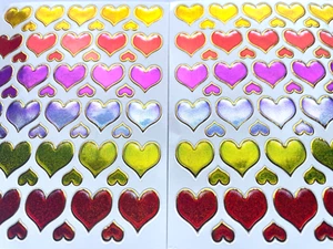 HERZAUFKLEBER x 2, metallic, funkelnd, goldener Umriss *MEHRFARBIG* 10X13cm - Bild 1 von 3
