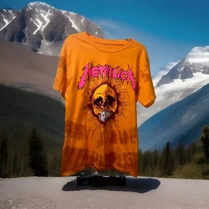 Metallica T-Shirt Herren Gr. M Orange Grafikdruck Bunt Tye Dye Hell - Bild 1 von 4