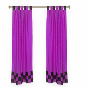2 cortinas eclécticas de lavanda indio sari cortinas con pestañas cortinas superiores - Imagen 1 de 18
