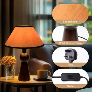 LED Desk Lamp with E27 Bulb Holder for Reading & Working Wooden Base UK Plug - Picture 1 of 6