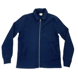 J. Crew 100% Boiled Merino Wool Sweater Jacket Zip Up Navy Blue size Medium - Picture 1 of 11
