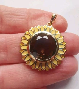 Bellissimo ciondolo in argento sterling quarzo fumé e smalto R9L - Foto 1 di 4