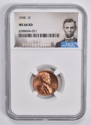 MS66 RD 1958 Lincoln Wheat Cent Penny NGC Special Lbl *2127 - Image 1 of 4