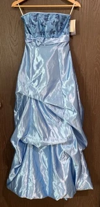 VTG Jessica McClintock Gunne Sax Formal Dress Sz 3 Blue Satin Strapless Y2K 90’s - Picture 1 of 15