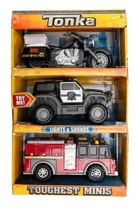 Tonka Toughest Minis Police Motorcycle, Police Jeep, Fire Truck 3-Pack Toy Set - Picture 1 of 7