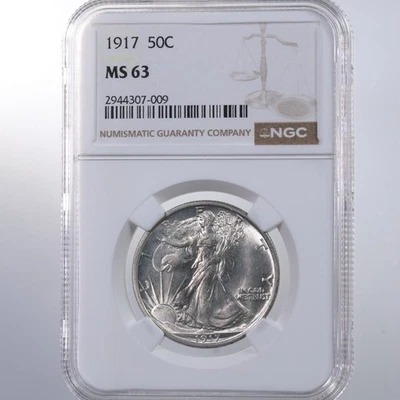 1917 Walking Liberty 50C certificação NGC MS 63 - Imagem 1 de 2