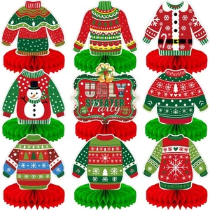 Christmas Ugly Sweater Party Table Decorations, 9 Pcs Ugly Sweater Honeycomb ... - Picture 1 of 7