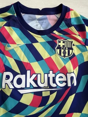 耐克 FC 巴塞罗那 2020 足球训练五颜六色的球衣青少年中号复古 Y2K — 第 1/4 张图片