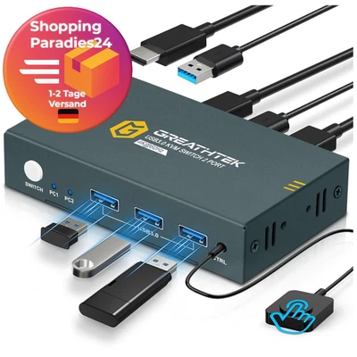 4K60Hz USB 3.0 HDMI KVM Switch 2 PC 1 Monitore, KVM-Switches für 2 Computer t... - Bild 1 von 4