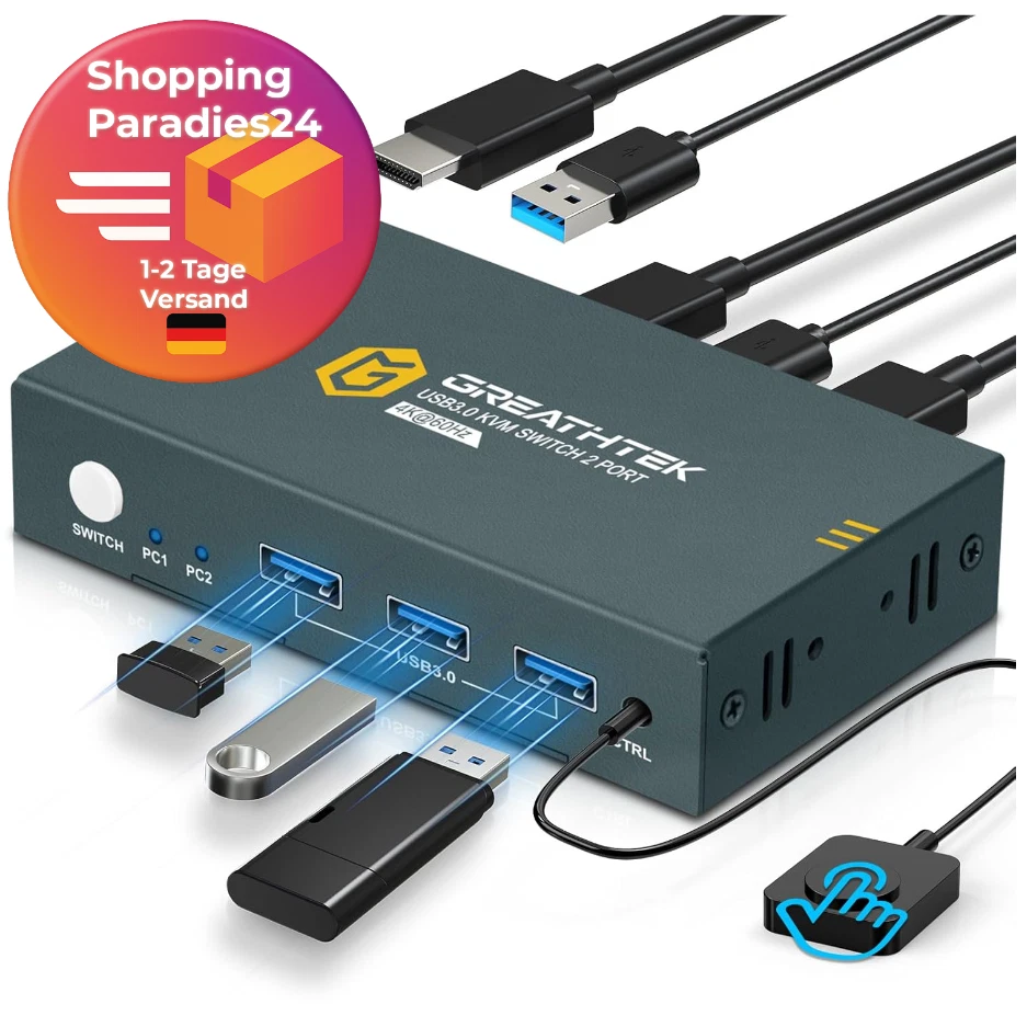 4K60Hz USB 3.0 HDMI KVM Switch 2 PC 1 Monitore, KVM-Switches für 2 Computer t... - Bild 1 von 4