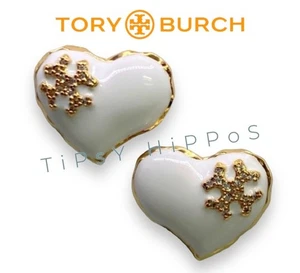 Tory Burch Heart Shaped Earrings In White & Gold - Picture 1 of 5