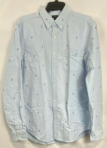 J Crew Mens Blue Anchor Embroidered Slim Oxford Shirt Long Sleeve Medium NWT - Picture 1 of 8