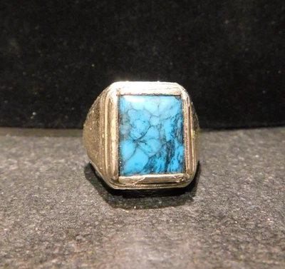 Silver Tone w/Turquoise Color Insert Size 12 Ring See Photos - Image 1 of 4