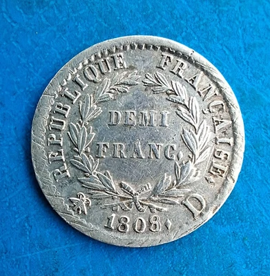 Napoleón I, Medio Franco 1808 D Lyon, Hermosa Calidad Foto 1 de 4