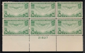 UNITED STATES (US) C21 MINT F-VF NH PLATE BLOCK, 20c GREEN CLIPPER - Picture 1 of 1
