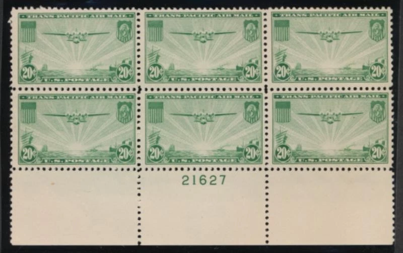 UNITED STATES (US) C21 MINT F-VF NH PLATE BLOCK, 20c GREEN CLIPPER - Image 1 of 1