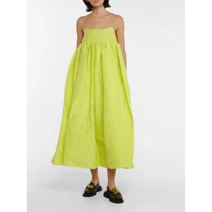 Maxi Vestido Cecilie Bahnsen Beth Cloqué Mezcla de Lino Texturizado Babydoll Amarillo 2 - Imagen 1 de 9