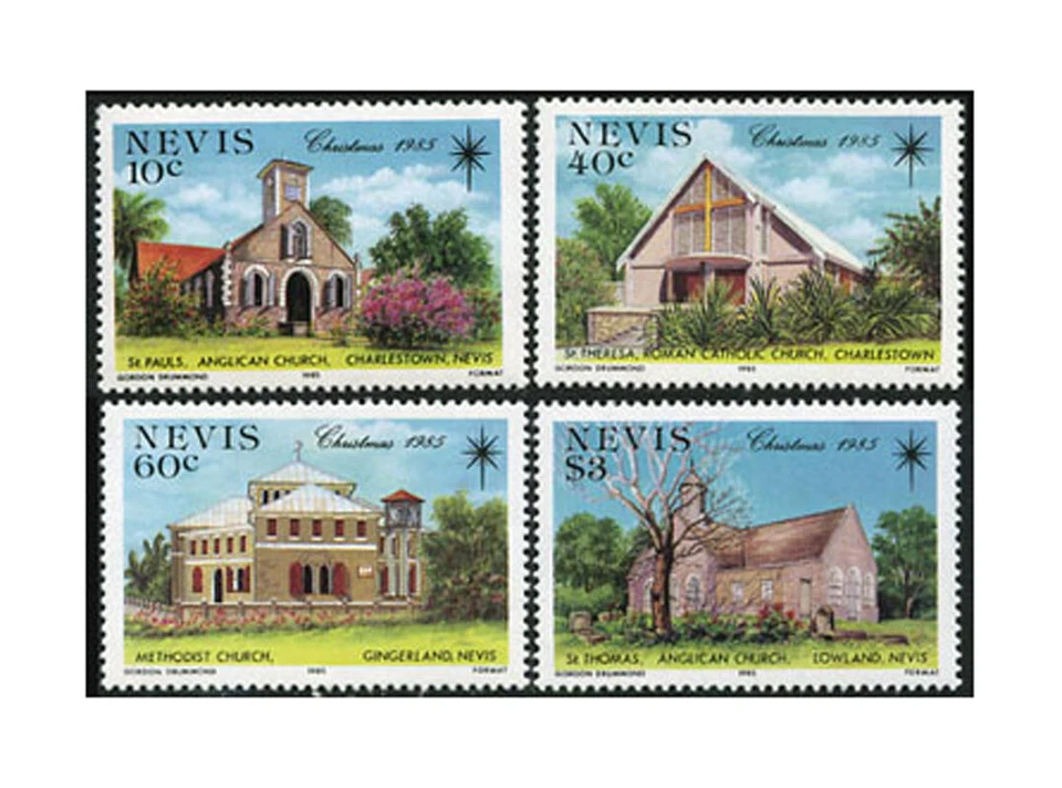 Nevis, Sc #456-59, MNH, 1985, CHRISTMAS, HOLIDAY, CHURCHES - Image 1 of 1