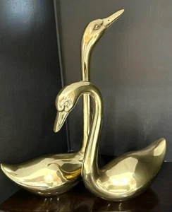 Vintage Pair Tall Large Solid Brass Swan Figurine-Decorative Home Decor - Picture 1 of 22