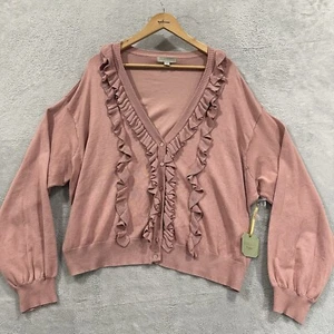 Ryegrass Button Cardigan Sweater Women 3X Pink Ruffle NWT - Picture 1 of 9