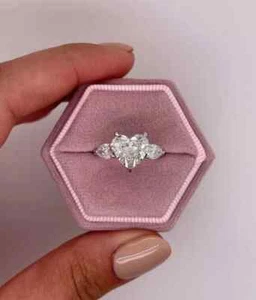 2.60 Ct Heart-Cut Lab Grown VS1 Diamond Three Stone Wedding Ring 14K White Gold - Picture 1 of 8