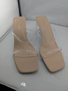 Leevar Women's 7.5 Clear And Nude Square Toe 3 Inch Clear Heel Slides New - Picture 1 of 12