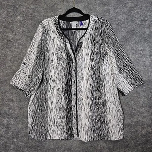 Catherines Shirt Womens 2X Petite Black White Stripe Artsy Lightweight Button Up - Picture 1 of 10