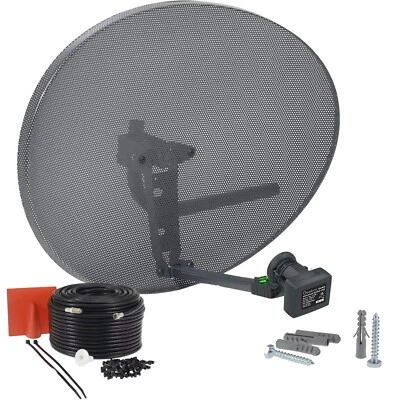 SSM Plato satélite 80 cm zona 2, cuádruple LNB + 40 m negro único kit RG6 para Sky Freesat