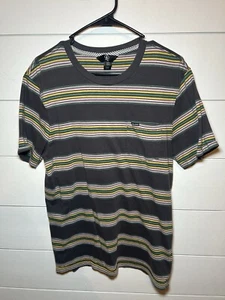 Volcom T Shirt Size Medium Yellow Black Striped Fast Shipping - Picture 1 of 7