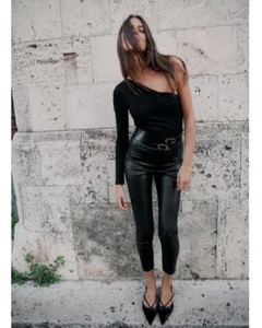 NEW Zara High Rise Faux Leather Black Leggings Size S - Picture 1 of 13