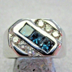 2 CT Princess Cut Lab-Created Blue Topaz Men's Wedding Ring 925 Sterling Silver - Picture 1 of 7
