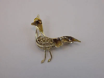 SPILLA A UCCELLO IN FILIGRANA ARGENTO PLACCATA ORO  . SILVER BROOCH FLOWER SHAPE - Immagine 1 di 2