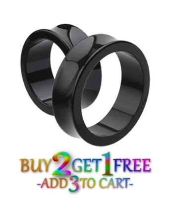 Pair 8g-50mm BLACK ACRYLIC TUNNELS Double Flare Gauges Solid Saddle Ear 1043 - Image 1 of 4