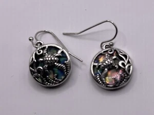 Mother of Pearl Abalone Sea Shell Sea Turtle Hook 925 Sterling Silver Earrings - Picture 1 of 3