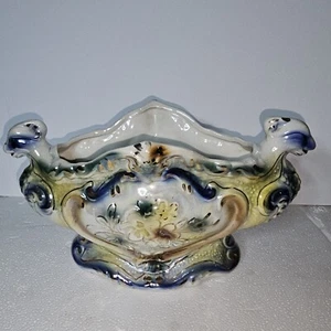 Antiker porzeleaner Übertopf Hoch Niedrig Relief Phytomorphe Griffe Hochglanz Jardiniere - Bild 1 von 12