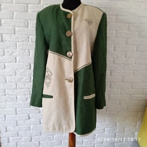 Linen Gray & Green Womens Jacket Blazer Size 44-46 - Picture 1 of 13
