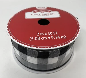 Holiday Time Black White Buffalo Plaid Ribbon 2 In X 30’ NEW - Picture 1 of 2
