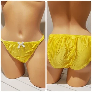 VTG Style Double SILK Gusset Shiny String Bikini Panty 8/XL Tuscany YELLOW - Picture 1 of 7