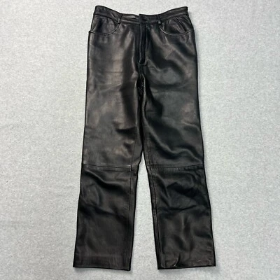 Pantalones Real Clothes para mujer 4 de cuero negro pierna recta forrados tiro alto Foto 1 de 4